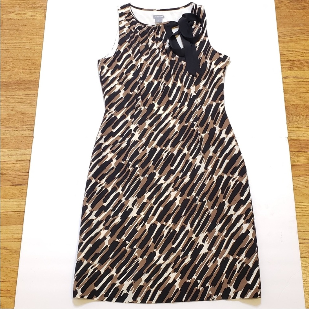 Ann Taylor 100% Silk Black Brown Sleeveless Dress